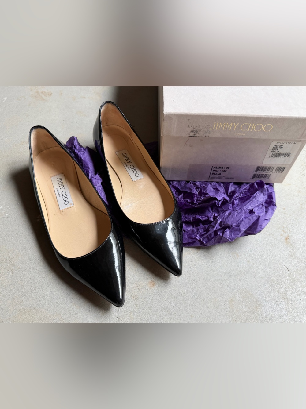 Jimmy Choo Alina Black Patent Leather Flats Size 35